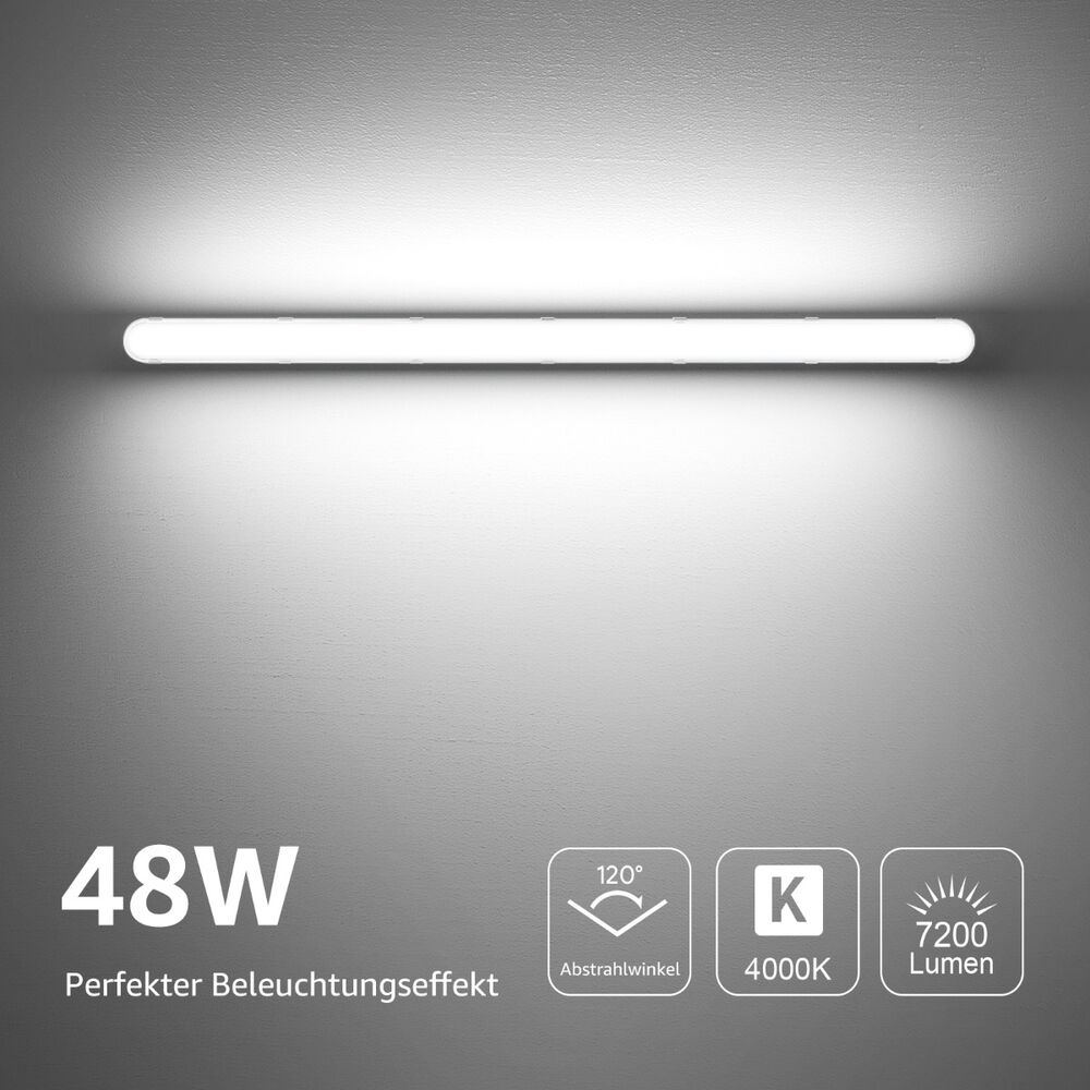 4x LED Feuchtraumleuchte 150cm, 48W 7,200lm Superhell LED Wannenleuchten, LED Feuchtraum Leuchte Neutralweiß 4000K IP65 , Wasserfest Kellerleuchte im Reihenschaltung, Werkstattleuchte, Garage
