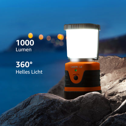 LE Campinglampe wiederaufladbare, 4 Helligkeiten Dimmbar Orange| Superhell Tragbar Suchscheinwerfer mit Bügel und Haken, Notfallleuchte für Stromausfällen, Wandern, Notfall, Ausfälle usw [Energieklasse A]