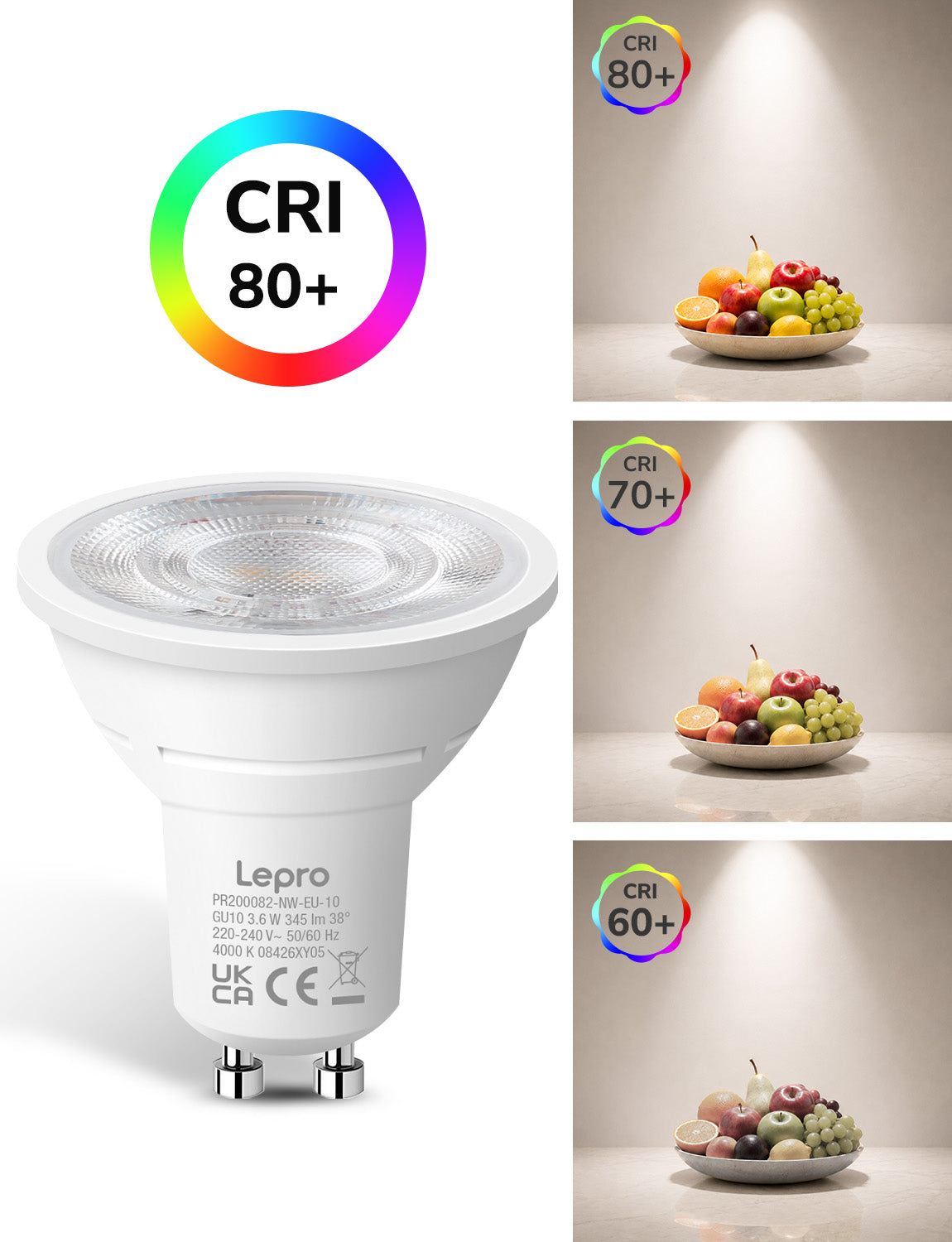 Lepro GU10 LED Neutralweiss Lampen, 3.6W 345lm Nicht Dimmbar, 10 Stück [Energieklasse E]