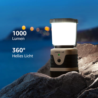 LE Campinglampe wiederaufladbare, 4 Helligkeiten Dimmbar Weiß,| Superhell Tragbar Suchscheinwerfer mit Bügel und Haken, Notfallleuchte für Stromausfällen, Wandern, Notfall, Ausfälle usw [Energieklasse A]