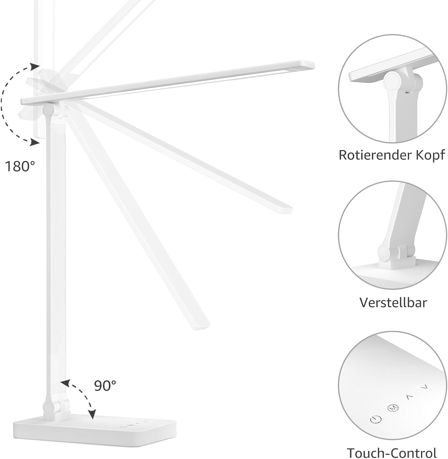 Lepro Schreibtischlampe, LED Tischlampe Dimmbar, Nachttischlampe 800LM 3 Farben und 5 Helligkeitsstufen, Tageslichtlampe Augenschutz, Tischleuchte, Schreibtisch Lampe für Kinder, Büro, Weiß