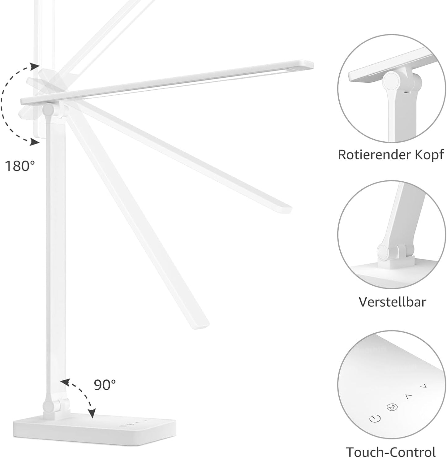 Lepro Schreibtischlampe, LED Tischlampe Dimmbar, Nachttischlampe 800LM 3 Farben und 5 Helligkeitsstufen, Tageslichtlampe Augenschutz, Tischleuchte, Schreibtisch Lampe für Kinder, Büro, Weiß