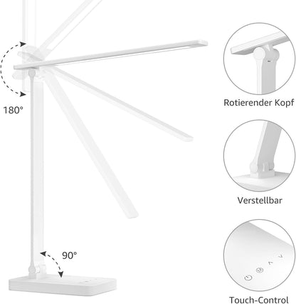 Lepro Schreibtischlampe, LED Tischlampe Dimmbar, Nachttischlampe 800LM 3 Farben und 5 Helligkeitsstufen, Tageslichtlampe Augenschutz, Tischleuchte, Schreibtisch Lampe für Kinder, Büro, Weiß