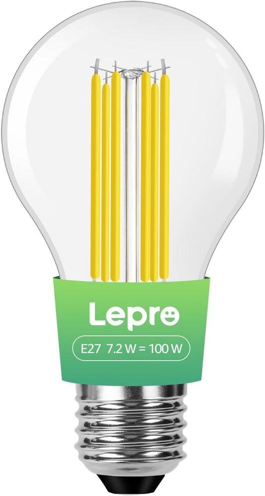 Lepro Energieklasse A E27 LED Warmweiss, 7.2W 1521 Lumen Glühbirne E27, Nicht Dimmbar, A60 Led Birne, 2700 Kelvin Warmweiß, 300° Abstrahlwinkel Energiesparlampe, ersetzt 100W Leuchtmittel, 1 Stück