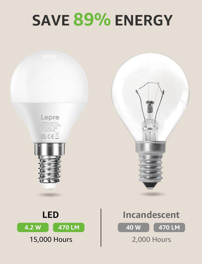 Lepro E14 LED Lampe, 6er-Pack, 4.9W 470 Lumen Glühbirne,entspricht 40W Glühlampe, 2700 Kelvin Warmweiß, P45 180° Abstrahlwinkel Energiesparlampe