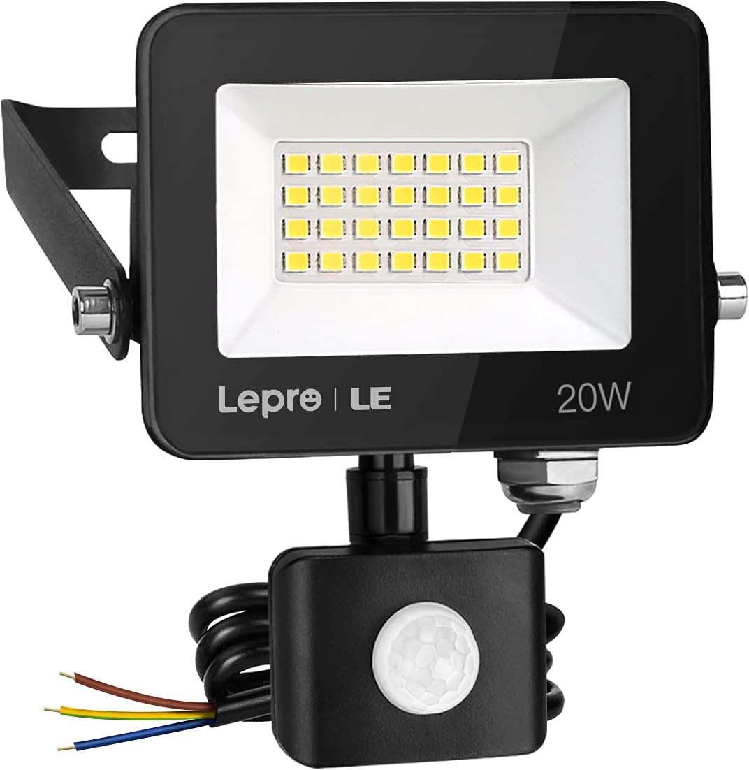 Lepro 20W LED Strahler mit Bewegungsmelder Außen, 1700LM Außenstrahler 5000K Kaltweiß Superhell Scheinwerfer, IP54 Wasserdicht Fluter, Ideale Aussenleuchte für Garten, Innenhöfe, Garage, Haus, Hotel