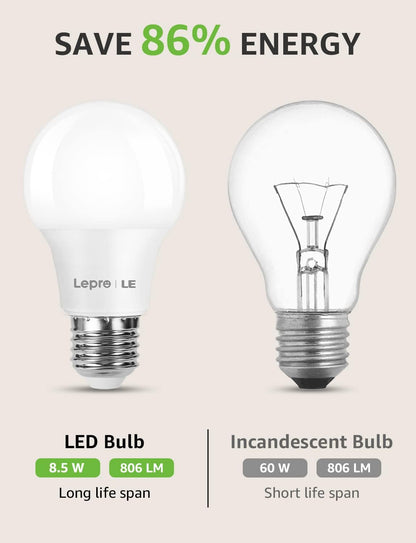 Lepro E27 LED Warmweiss Glühbirne, 8.5 Watt 806 Lumen LED Lampe E27, ersetzt 60W Halogenlampe, A60 Leuchtmittel, 2700 Kelvin Warmweiß, 160° Abstrahlwinkel Energiesparlampe, 12 Stück