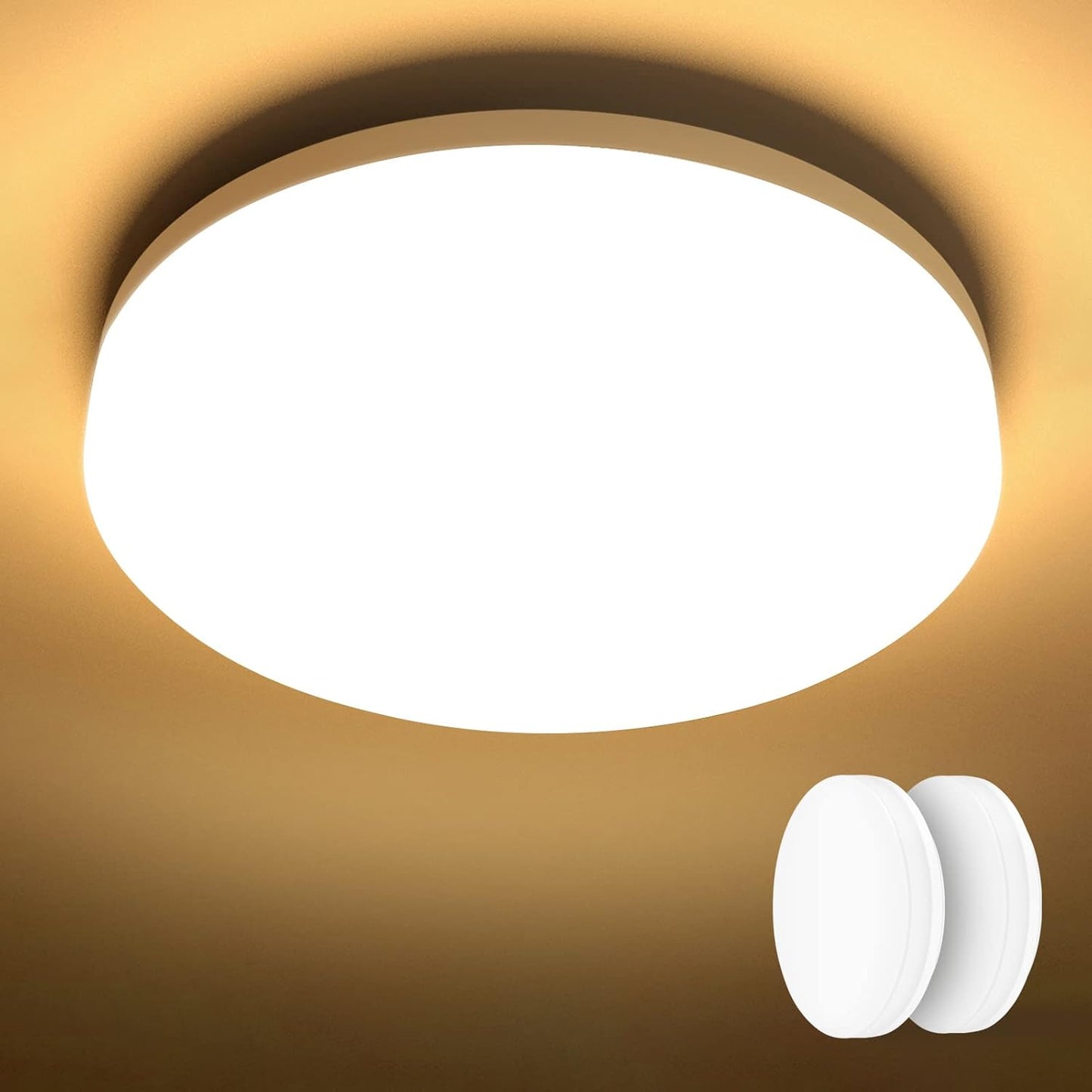 Lepro LED Deckenlampe 15W [2 Stücke], LED Deckenleuchte IP54 Wasserfest, 3000K 1500LM Badezimmer Lampe, Rund Badlampe Decke, ideal für Bad Schlafzimmer Flur Küche Wohnzimmer Balkon, Warmweiß, Ø22cm