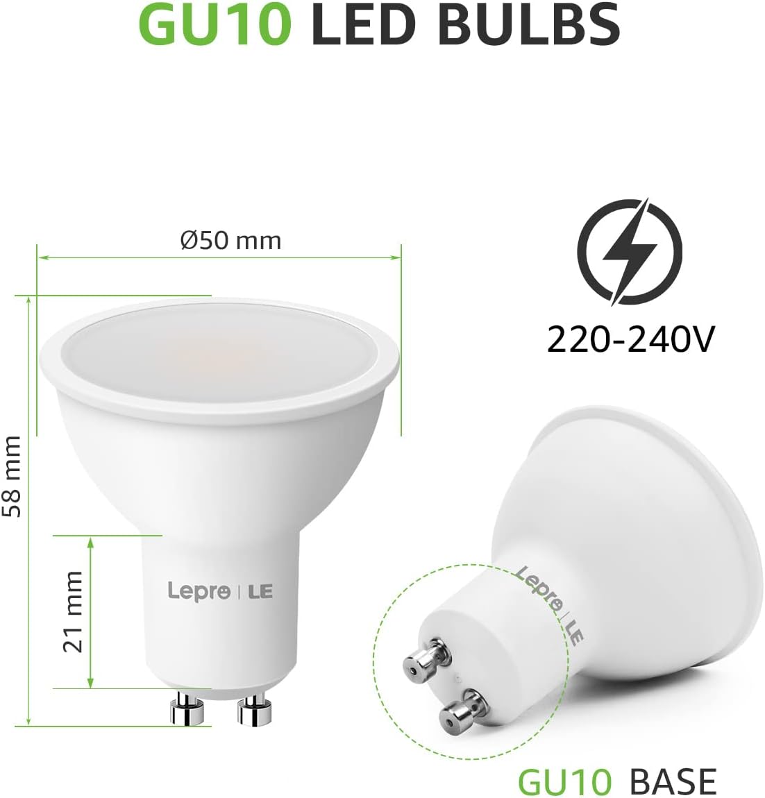 Lepro GU10 LED Warmweiss 4W Lampe, Ersetzt 50W Halogenlampen, 345 Lumen Leuchtmittel LED GU10 Warmweiss, 2700K Warmweiß, 100° Strahlwinkel Reflektorlampen, 10 Stück