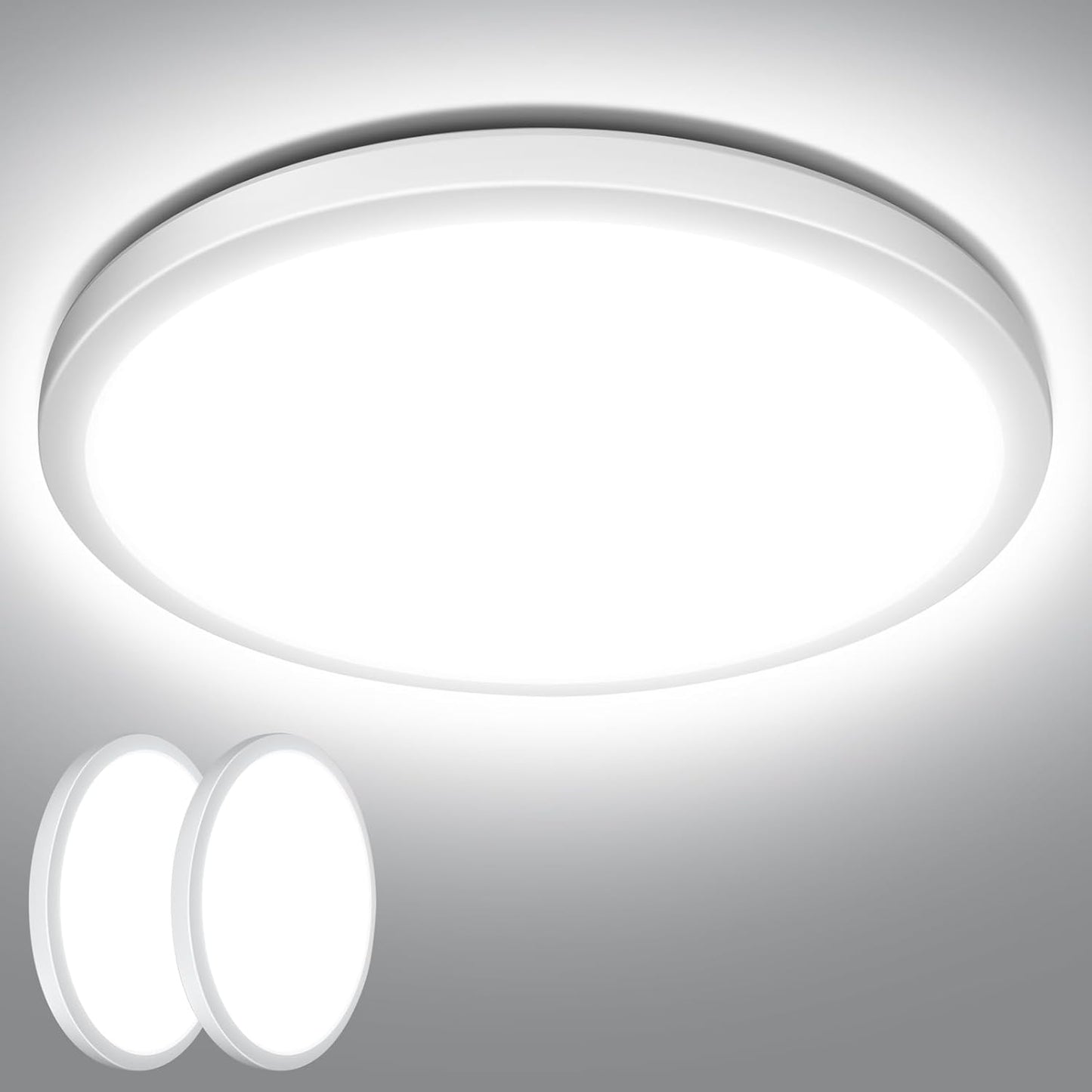 Lepro Deckenlampe 18W, IP44 Wasserfest Deckenleuchte，5000K 1800LM Badezimmer Lampe, Kaltweiß Deckenleuchte Badezimmer, ideal Badezimmerlampe Decke für Bad Schlafzimmer Flur Wohnzimmer, Ø22cm, 2 Stücke