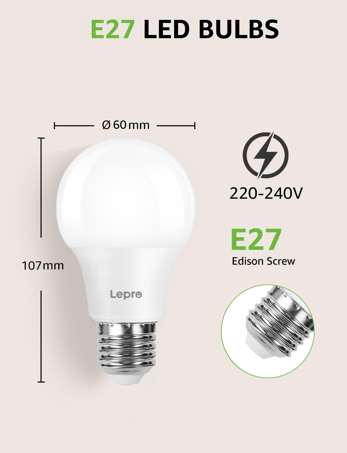 Lepro E27 LED Warmweiss Glühbirne, 8.5 Watt 806 Lumen LED Lampe E27, ersetzt 60W Halogenlampe, A60 Leuchtmittel, 2700 Kelvin Warmweiß, 160° Abstrahlwinkel Energiesparlampe, 12 Stück