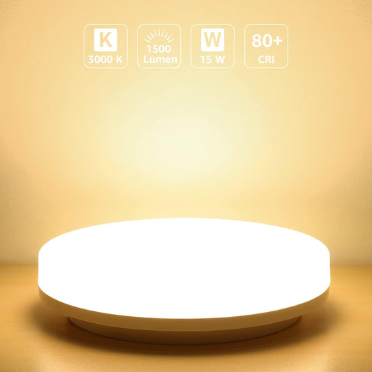 LE Deckenlampe 15W, LED Deckenleuchte IP54 Wasserfest, 3000K 1500LM Badezimmer Lampe, Rund Badlampe Decke, ideal für Bad Schlafzimmer Flur Küche Wohnzimmer Balkon, Warmweiß, Ø22cm