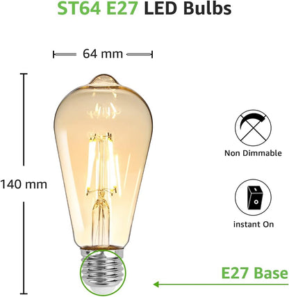 Lepro E27 LED Vintage Glühbirne, 4.8Watt 470 Lumen Birne, Ersetzt 40W ST64 Retro Lampe, 2500Kelvin Warmweiß E27 Retro Beleuchtung, 360° Led Filament, 6er Stück