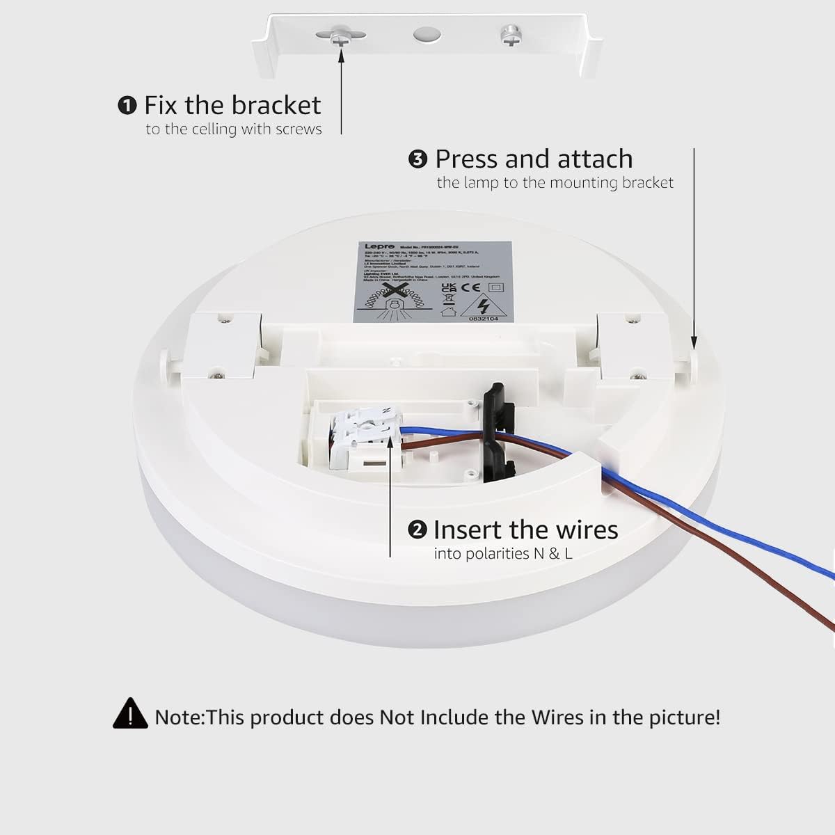 LE Deckenlampe 15W, LED Deckenleuchte IP54 Wasserfest, 3000K 1500LM Badezimmer Lampe, Rund Badlampe Decke, ideal für Bad Schlafzimmer Flur Küche Wohnzimmer Balkon, Warmweiß, Ø22cm