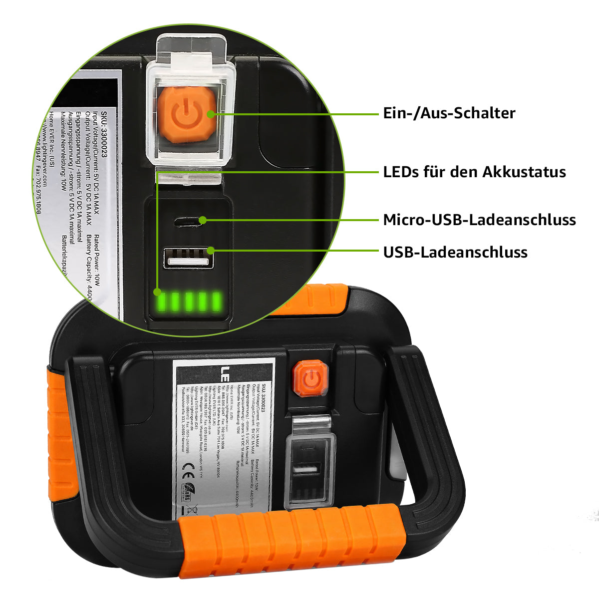 LE Campinglampe Wiederaufladbare Arbeitsleuchte Dimmbar 1000lm, Orange | 10W superhell Baustrahler mit 4400mAh Powerbank, Dimmbar, mit 3 Lichtmodi, für Stromausfällen, Zelt, Camping, Notfall [Energieklasse A]