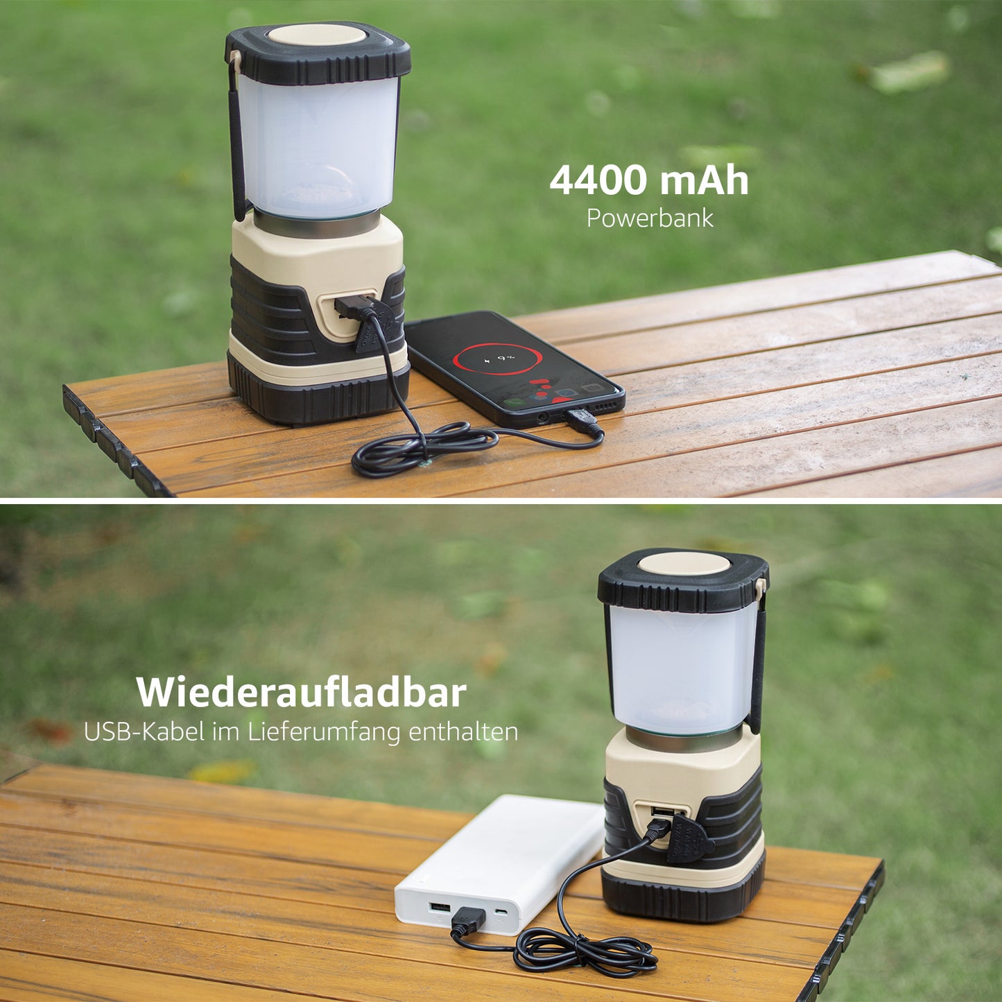 LE Campinglampe wiederaufladbare, 4 Helligkeiten Dimmbar Weiß,| Superhell Tragbar Suchscheinwerfer mit Bügel und Haken, Notfallleuchte für Stromausfällen, Wandern, Notfall, Ausfälle usw [Energieklasse A]