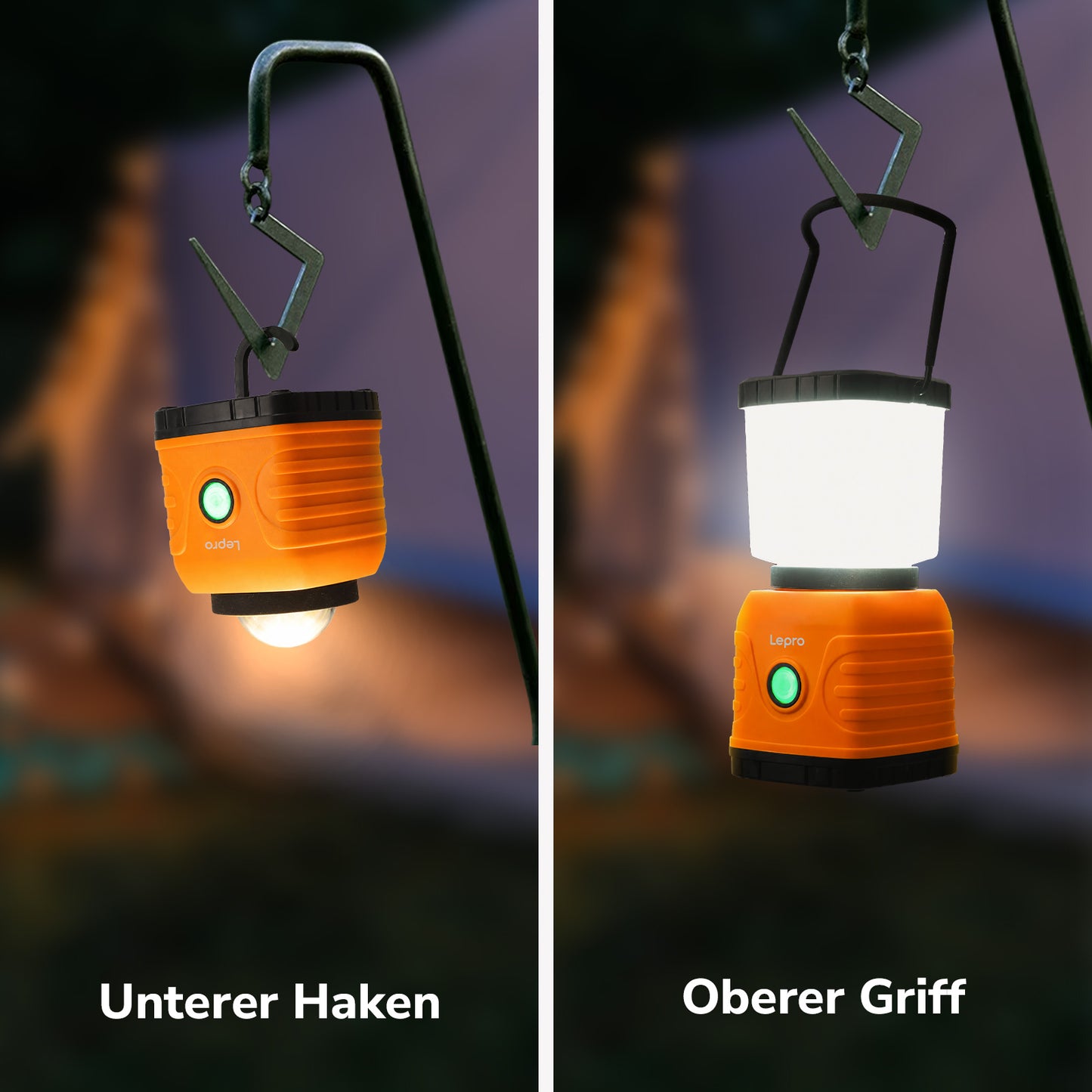 Lepro LED Camping Lampe USB wiederaufladbar, 4 Modi, 1300 Lumen, Orange | Campinglampe mit 3600 mAh Powerbank IPX4,USB-Kabel im Lieferumfang enthalten,für Hurrikan-Notfälle,Wandern,Zuhause und mehr [Energieklasse A]