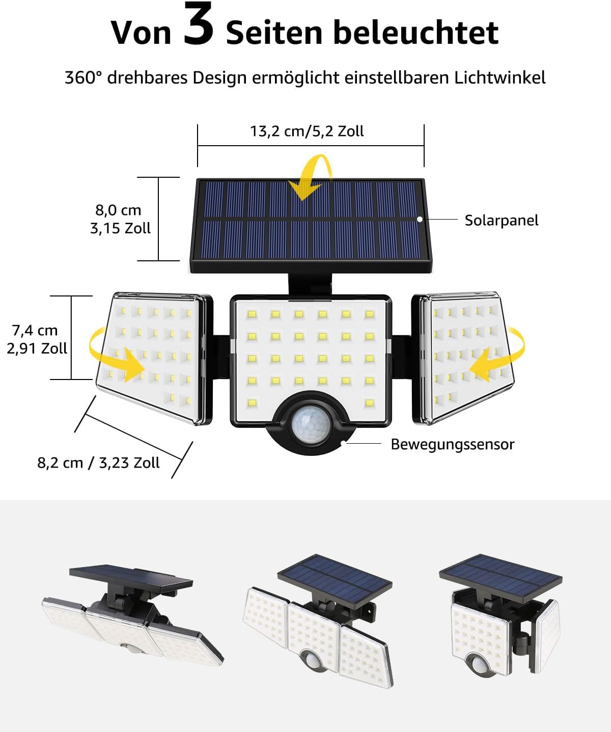 Lepro Solarlampen für Außen mit Bewegungsmelder, 360° Beleuchtungswinkel, 1000 Lumen 6W LED Solarlampen Aussen, IP65 Wasserdicht, 270°Drehbar Solar Außenleuchte für Außen Garten Balkon Garage