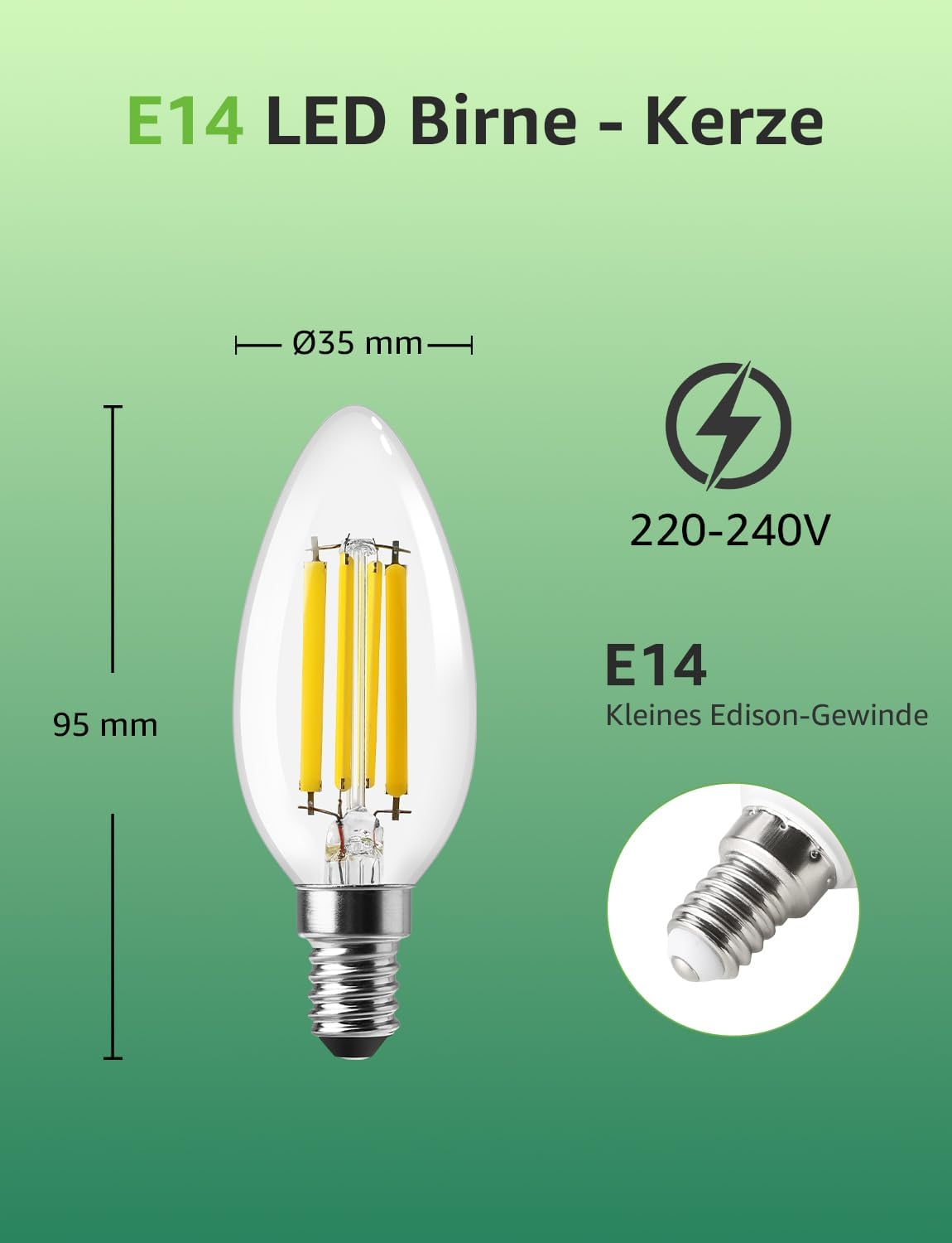 Lepro Energieklasse A E14 LED warmweiss Lampe 2.2W 470 Lumen C35 2700K Warmwei? LED Gl¨¹hbirne, entspricht 40W Gl¨¹hlampe, 300¡ã Abstrahlwinkel Nicht Dimmbar Energiesparlampe, 4er-Pack