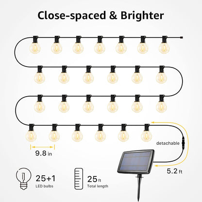 LE Solar Lichterkette Glühbirnen Aussen, 7.62M 25 LEDs G40 Außen Beleuchtung, USB wiederaufladbar, 4 Modus Solarlichterkette für Garten, Hochzeit, Balkon, Haus, Weihnachten Deko, Warmweiß