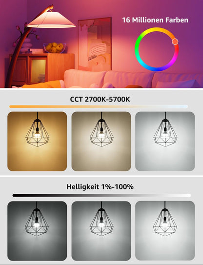 Lepro AI Smart Glühbirne BP1, G45 E14 LED Lampe Dimmbar 4.9W 470LM RGB+CCT, Personalisierter KI-Lichtdesigner mit Sprachsteuerung/Musik Sync, Kompatibel mit Alexa/Google, WiFi & Bluetooth, 2 Stück