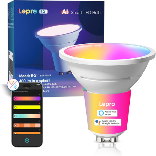Lepro BG1 Smarte AI GU10 LED Lampe - RGBCW Farbwechsel & Dimmbar, Musik-Sync, Sprachsteuerung WLAN Alexa Gl¨¹hbirne, Kompatibel mit Alexa & Google Assistant, 4er Pack