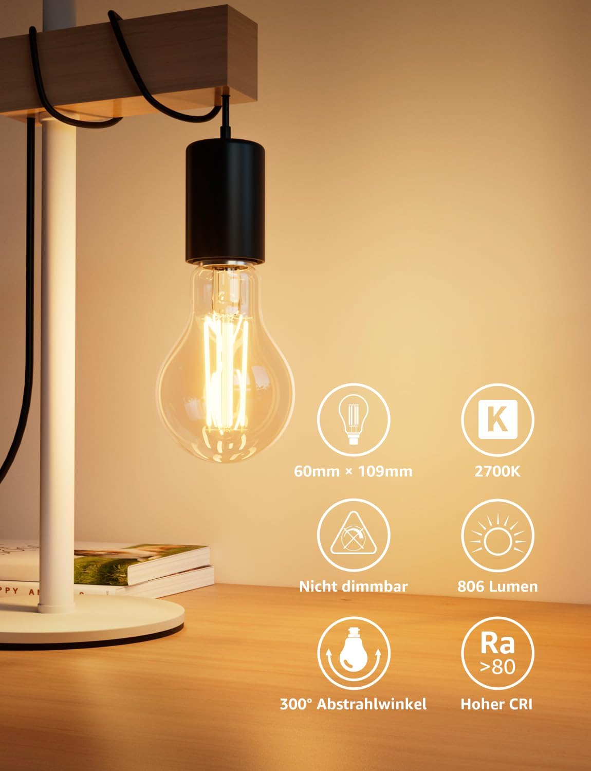 Lepro Energieklasse A E27 LED Warmweiss, 3.8W 806 Lumen Glühbirne E27, Nicht Dimmbar, A60 Led Birne, 2700 Kelvin Warmweiß, 300° Abstrahlwinkel Energiesparlampe, ersetzt 60W Leuchtmittel, 4 Stück