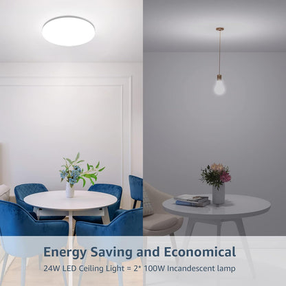 Lepro 24W LED Deckenlampe, LED Deckenleuchte IP54 Wasserfest, 5000K 2400LM Badezimmer Lampe, Rund Badlampe Decke, ideal für Bad Schlafzimmer Flur Küche Wohnzimmer , Kaltweiß, Ø28cm [Energieklasse F]