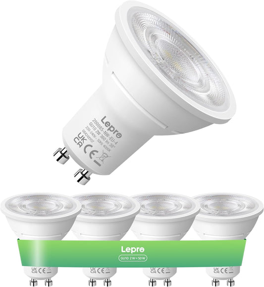 Lepro GU10 LED Neutralweiß 2W Lampe, 4000K, 360 Lumen, 38° Abstrahlwinkel, Nicht dimmbar Reflektorlampe, Energiesparendes GU10 LED Leuchtmittel für Wohnzimmer, Küche, Schlafzimmer, 4 Stück
