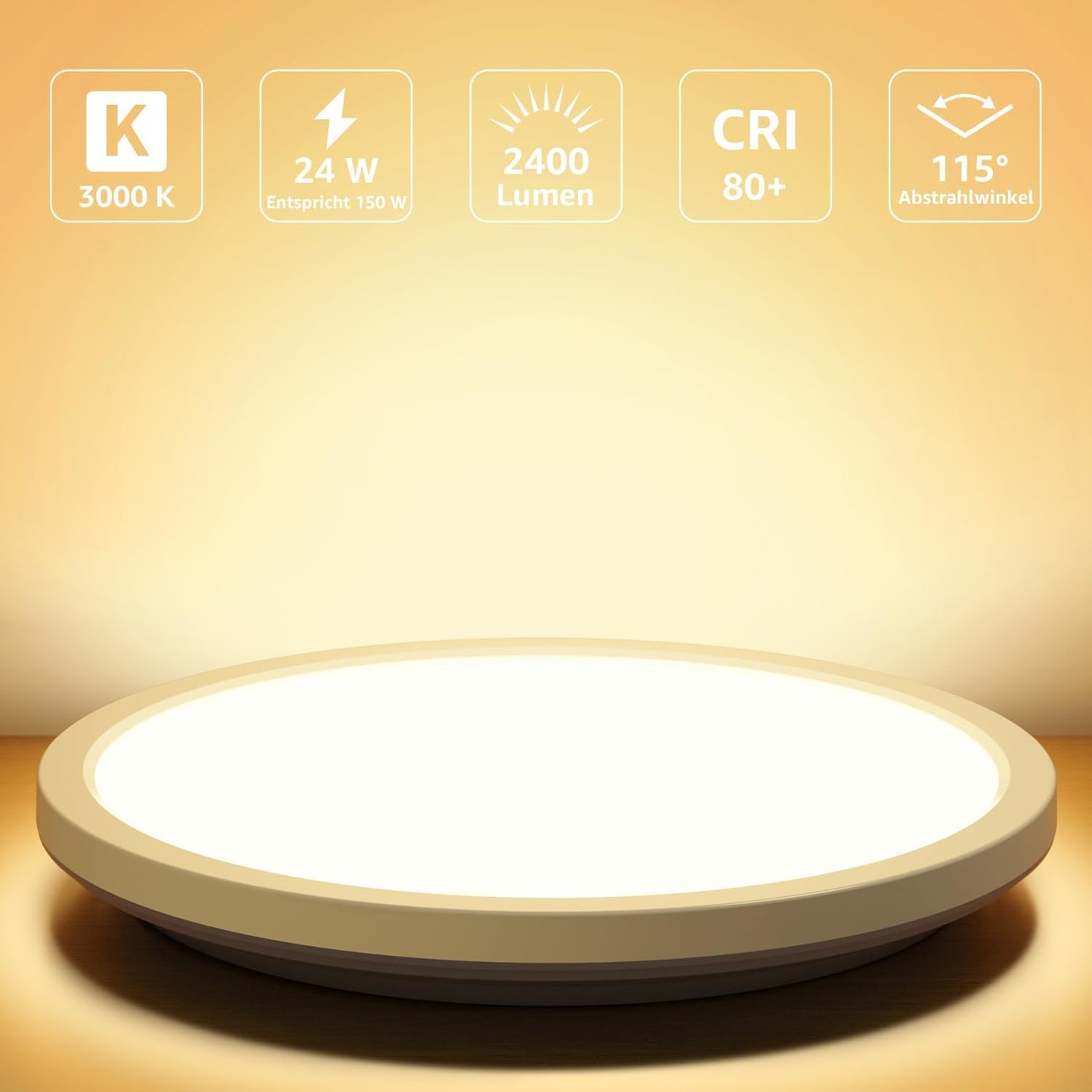 Lepro Deckenlampe 24W, IP44 Wasserfest Deckenleuchte，3000K 2400LM Badezimmer Lampe, Warmweiß Deckenleuchte Badezimmer, ideal Badezimmerlampe Decke für Bad Schlafzimmer Flur Küche Wohnzimmer, Ø29.3cm