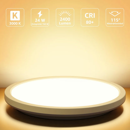 Lepro Deckenlampe 24W, IP44 Wasserfest Deckenleuchte，3000K 2400LM Badezimmer Lampe, Warmweiß Deckenleuchte Badezimmer, ideal Badezimmerlampe Decke für Bad Schlafzimmer Flur Küche Wohnzimmer, Ø29.3cm