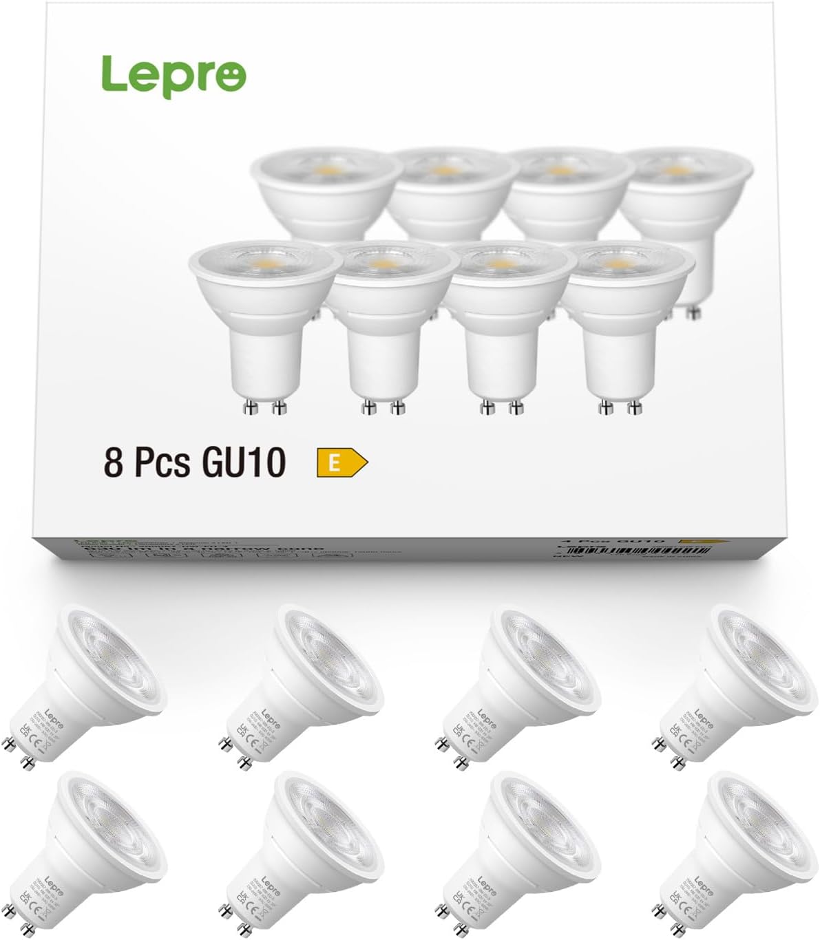 Lepro GU10 LED Neutralweiß 6W Lampe, 4000K Neutralweiß, 630 Lumen, 38° Abstrahlwinkel, Nicht dimmbar Reflektorlampe, Energiesparendes GU10 LED Leuchtmittel für Büro, Küche, Flur, 8 Stück