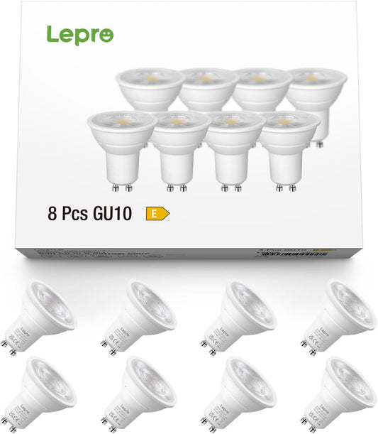 Lepro GU10 LED Neutralweiß 6W Lampe, 4000K Neutralweiß, 630 Lumen, 38° Abstrahlwinkel, Nicht dimmbar Reflektorlampe, Energiesparendes GU10 LED Leuchtmittel für Büro, Küche, Flur, 8 Stück