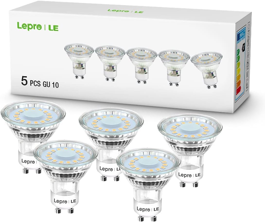 Lepro GU10 LED Warmweiss Lampe, 4W Ersetzt 50W Glühbirne, 325 Lumen 2700K Warmweiß LED Leuchtmittle, Abstrahlwinkel 100° Flimmerfrei Strahler, Nicht Dimmbar Reflektorlampen, 5er-Pack