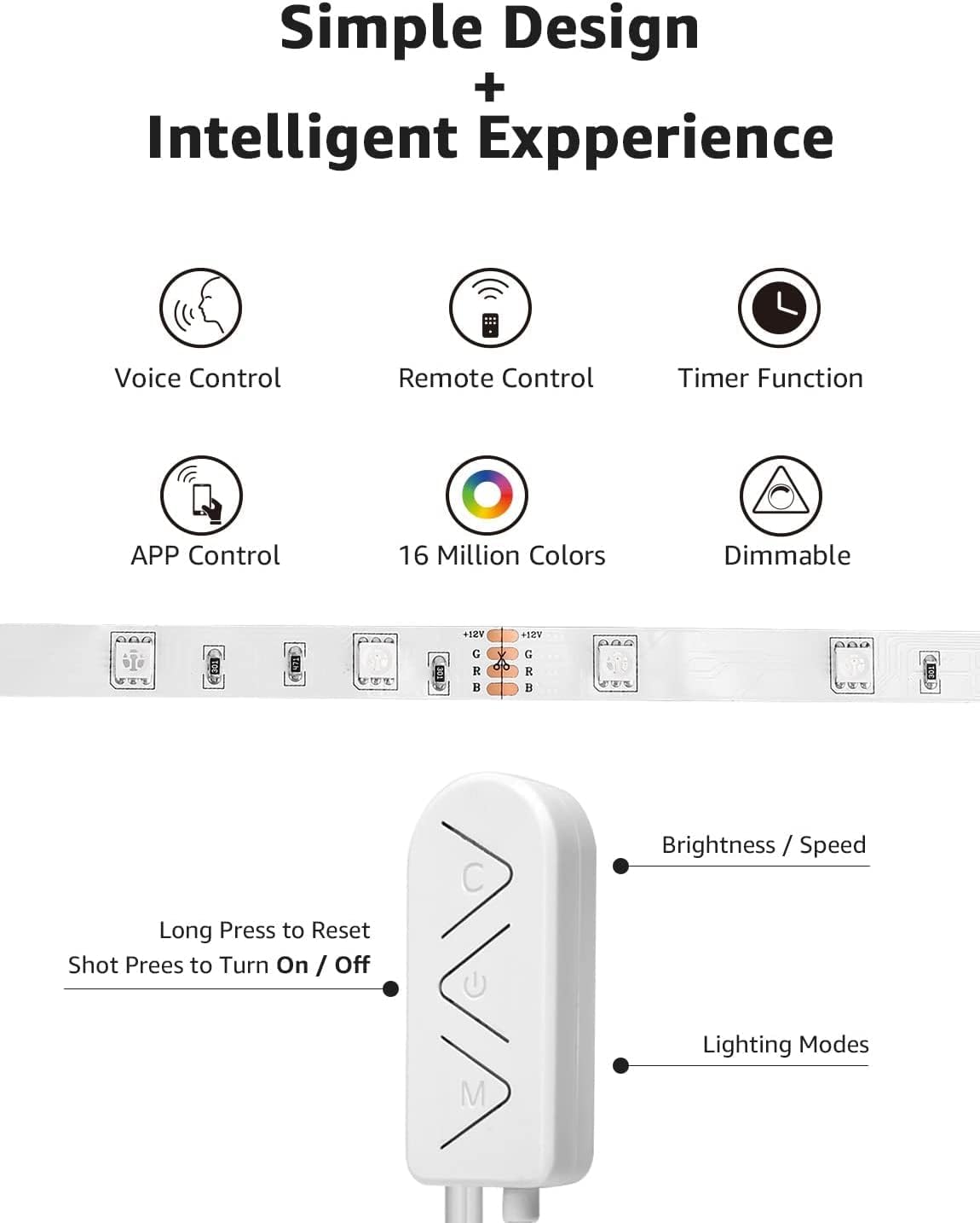 Lepro Smart LED Strip, 5M LED Streifen, RGB 150 LEDs, IP20 Smart LED Leiste inkl. Fernbedienung, WiFi LED Band Lichterkette für Haus,Küche,Party,Lichtband Kompatibel mit Alexa, Google Home nur 2.4GHz