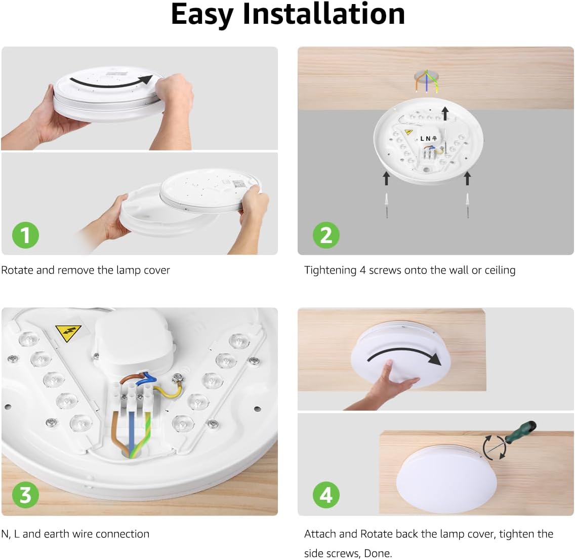 Lepro LED Deckenlampe 18W, LED Deckenleuchte IP20 Wasserfest, 3000K 1850LM Badezimmer Lampe, Rund Badlampe Decke, ideal für Bad Schlafzimmer Flur Küche Wohnzimmer Balkon, Warmweiß, Ø28cm