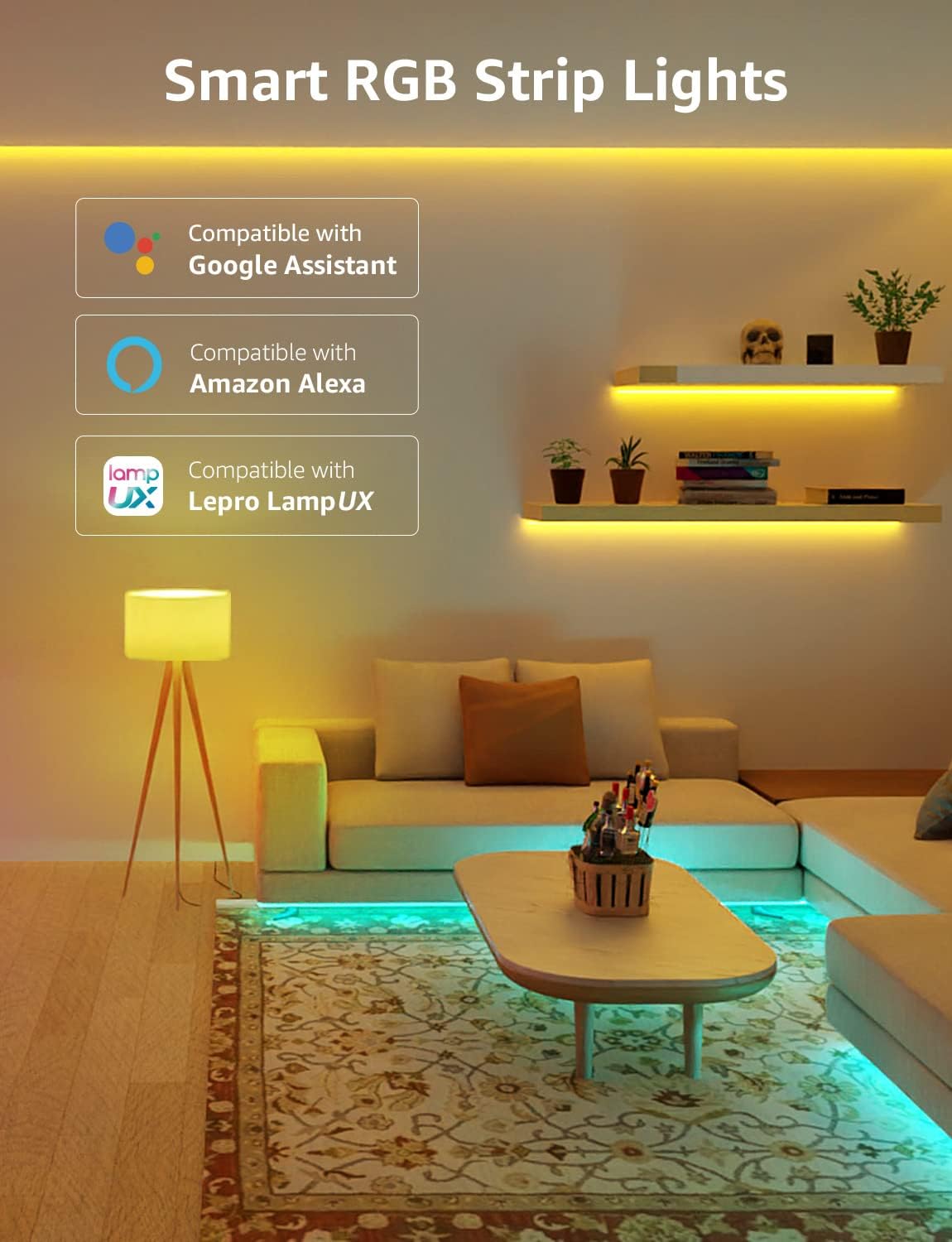 Lepro Smart LED Strip 5M, RGB Dimmbar 150 LEDs, LED Streifen Wifi, Wlan LED Band, Superhell Selbstklebend Lichtband, Lichterkette mit Fernbedienung,[nur 2.4GHz] Kompatibel mit Alexa, Google Home