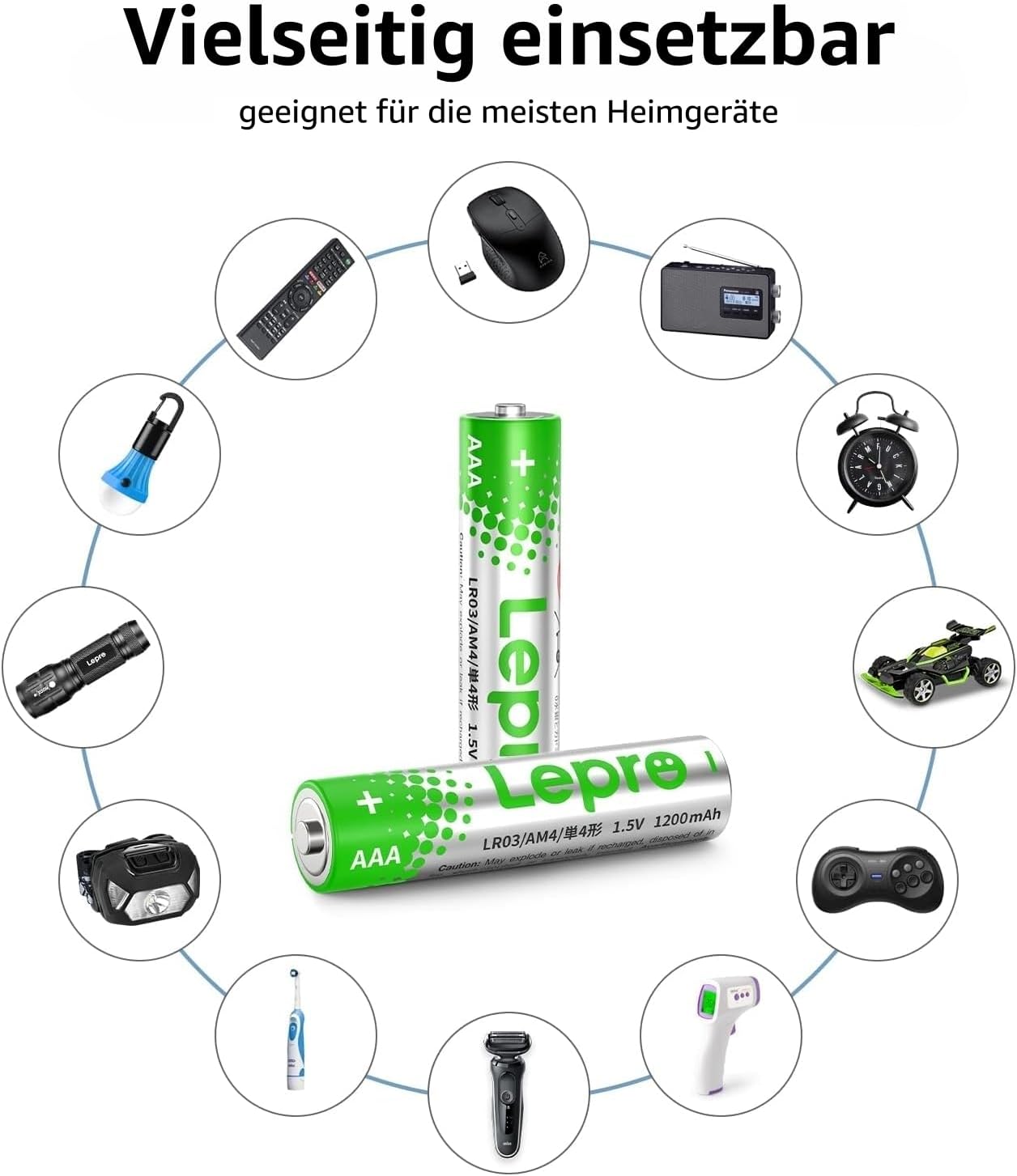 Lepro AAA Batterien, 24 Stück, Alkaline Batterie AAA mit 1.5V - Langlebig, Leistungsstark & Auslaufsicher, Ideal für Fernbedienungen, Spielzeug, Uhren, Taschenlampe UVM