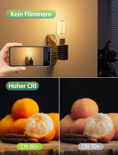 Lepro Energieklasse A E14 LED warmweiss Lampe 2.2W 470 Lumen C35 2700K Warmwei? LED Gl¨¹hbirne, entspricht 40W Gl¨¹hlampe, 300¡ã Abstrahlwinkel Nicht Dimmbar Energiesparlampe, 4er-Pack