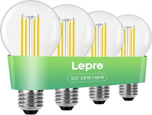 Lepro Energieklasse A E27 LED Warmweiss, 3.8W 806 Lumen Glühbirne E27, Nicht Dimmbar, A60 Led Birne, 2700 Kelvin Warmweiß, 300° Abstrahlwinkel Energiesparlampe, ersetzt 60W Leuchtmittel, 4 Stück