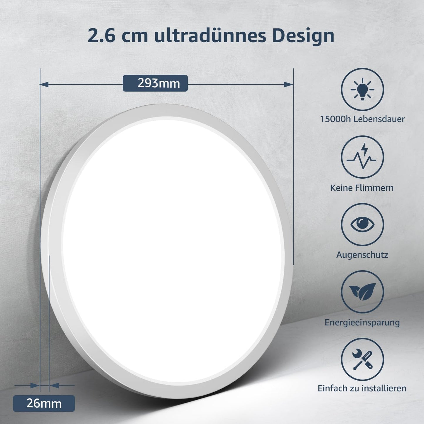 Lepro Deckenlampe 24W, IP44 Wasserfest Deckenleuchte，5000K 2400LM Badezimmer Lampe, Kaltweiß Deckenleuchte Badezimmer, ideal Badezimmerlampe Decke für Bad Schlafzimmer Flur Küche Wohnzimmer, Ø29.3cm