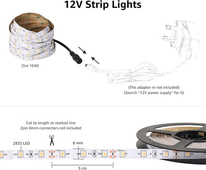 Lepro LED Strip Kaltweiß, 10M(5M*2) LED Streifen 12V Selbstklebend, Band jeder mit 300 Stück 2835 LEDs 2300 Lumen, 6000K Dimmbar Leiste, Kaltweiss DIY Lichtband für Innen Heim Deko, kein Netzteil