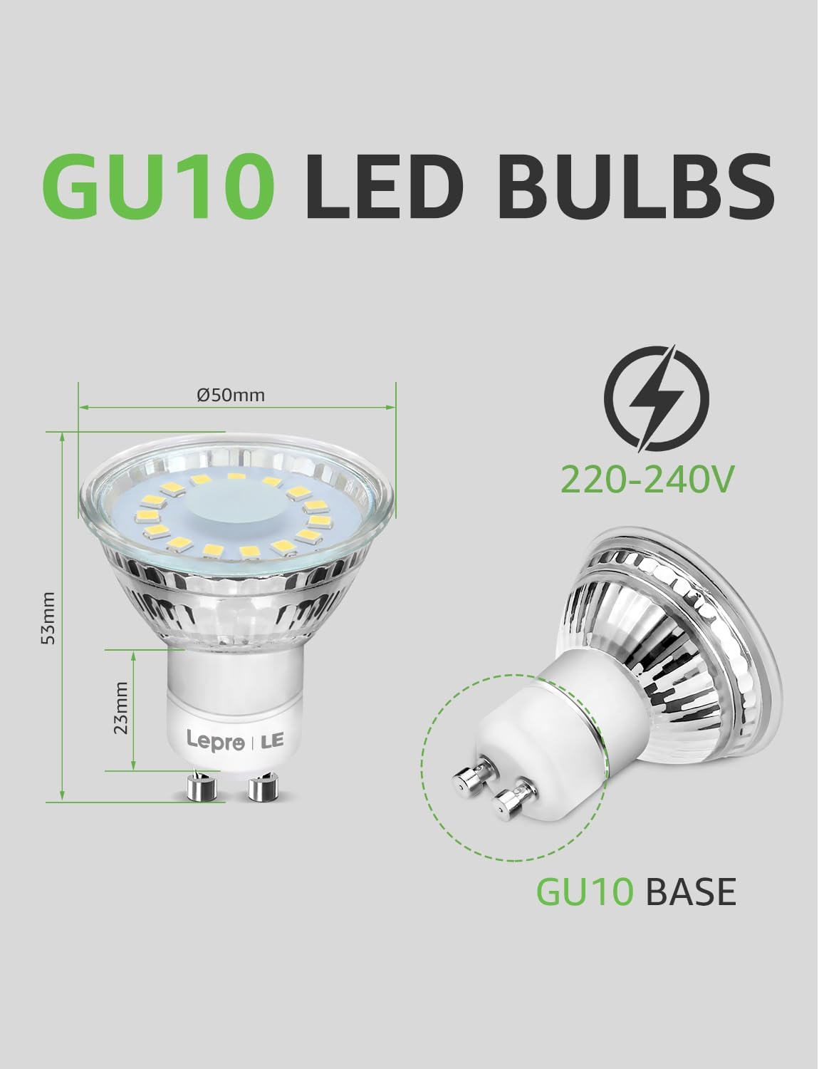 Lepro GU10 LED Lampe, 4W 325 Lumen LED Leuchtmittel, 5000 Kelvin Tageslichtweiß, 110 Grad Abstrahlwinkel Reflektorlampe, 5 Stück