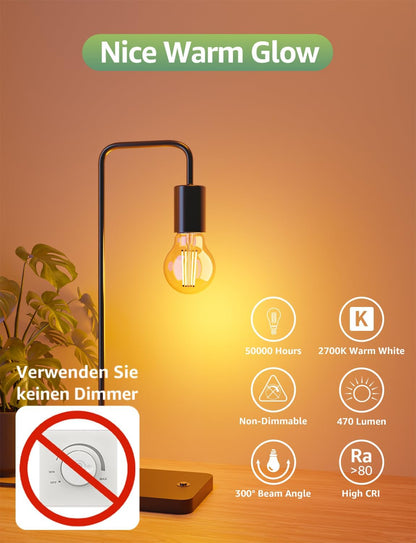 Lepro Energieklasse A E14 LED warmweiss Lampe 2.2W 470 Lumen P45 2700K Warmweiß LED Glühbirne,entspricht 40W Glühlampe,300° Abstrahlwinkel Nicht Dimmbar Energiesparlampe, 4er-Pack