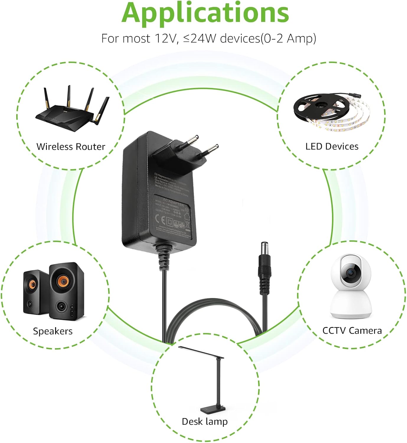 LE LED Trafo 12V Netzteil DC, LED Strip EU Stecker 12 Volt 2A Adapter Power Supply für SMD 3528/5050 LED Streifen, AC 100-240 Netzadapter, 24W Maximal Steckernetzteil, Transformator Strom für Band