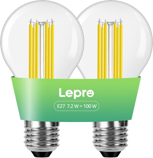 Lepro Energieklasse A E27 LED Warmweiss, 7.2W 1521 Lumen Glühbirne E27, Nicht Dimmbar, A60 Led Birne, 2700 Kelvin Warmweiß, 300° Abstrahlwinkel Energiesparlampe, ersetzt 100W Leuchtmittel, 2 Stück