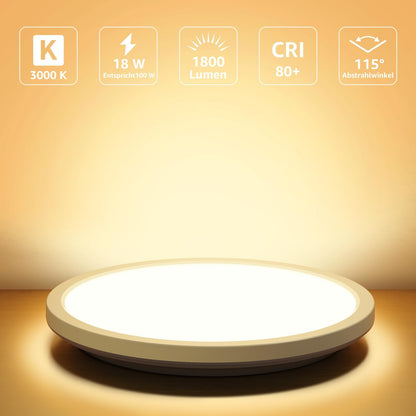 Lepro Deckenlampe 18W, IP44 Wasserfest Deckenleuchte，3000K 1800LM Badezimmer Lampe, Warmweiß Deckenleuchte Badezimmer, ideal Badezimmerlampe Decke für Bad Schlafzimmer Flur Wohnzimmer, Ø22cm, 2 Stücke