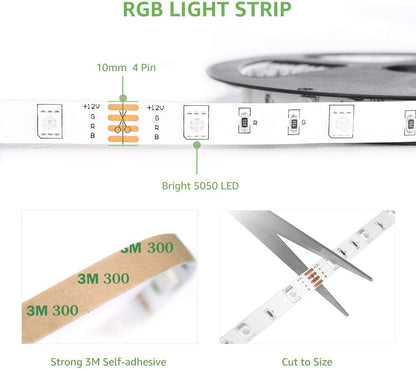 LE LED Strip 15M, LED Streifen, RGB Band, 5050 SMD 450 LEDs Stripes(2x7.5M), 12V, Selbstklebend Lichtband mit 44 Tasten Fernbedienung, Flexibel LED Leiste, LED Lichterkette für Weihnachten, Bar,TV