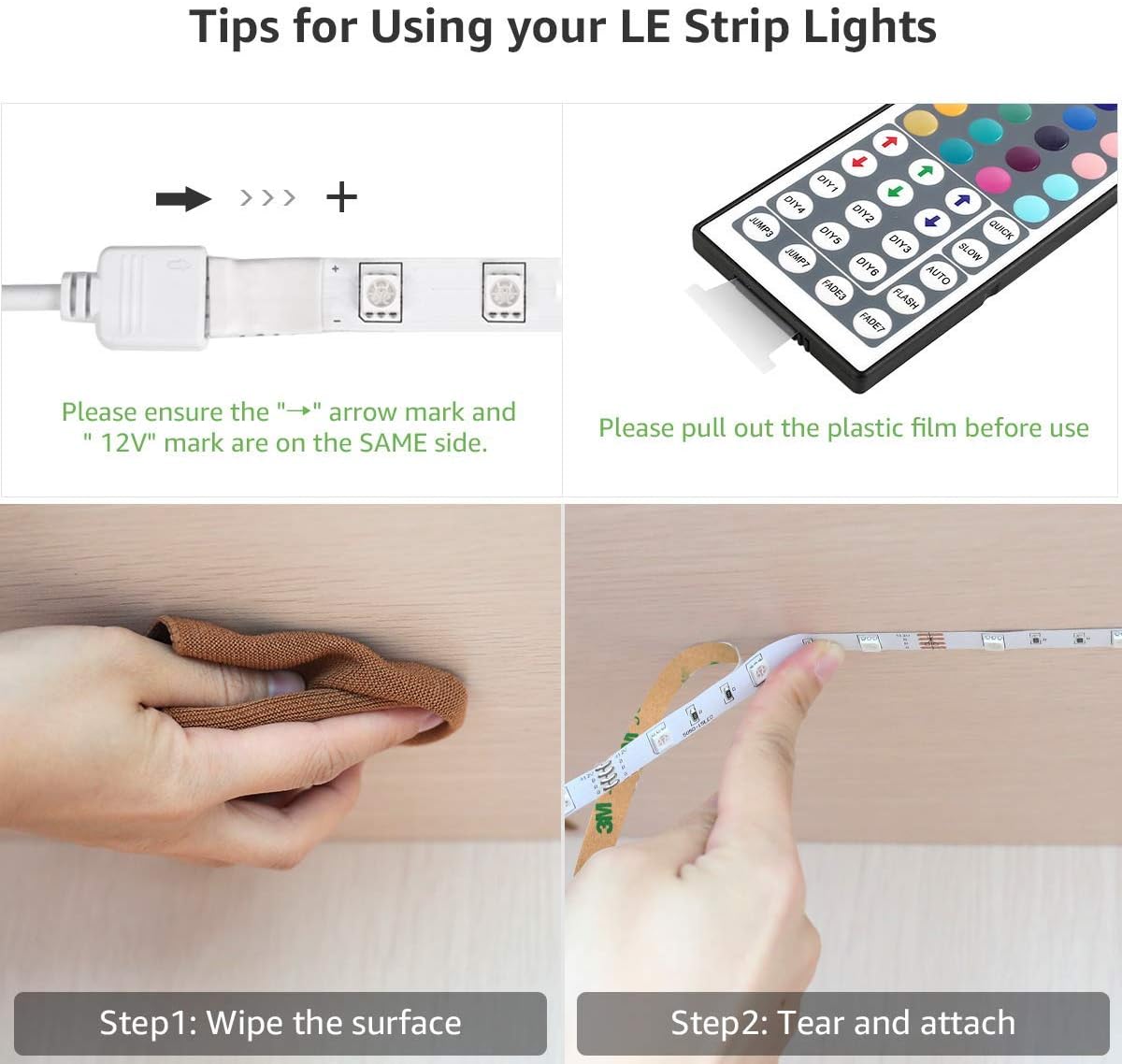 LE 5M RGB LED Strip Set, 5050 SMD LED Streifen, 12V, Selbstklebend LED Strips, Flexibel LED Band, LED Leiste, LED Lichtband IP20, Netzteil und Controller enthalten