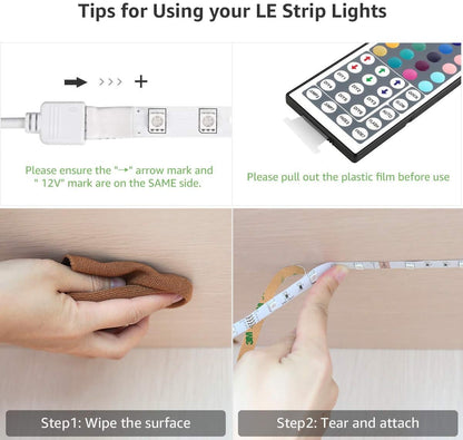 LE 5M RGB LED Strip Set, 5050 SMD LED Streifen, 12V, Selbstklebend LED Strips, Flexibel LED Band, LED Leiste, LED Lichtband IP20, Netzteil und Controller enthalten